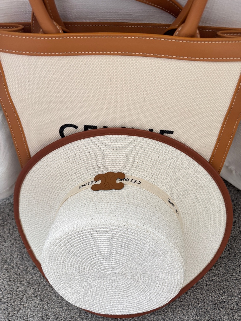 Celine Straw Hat with Tan  Trim and Logo - Picture 3 of 12